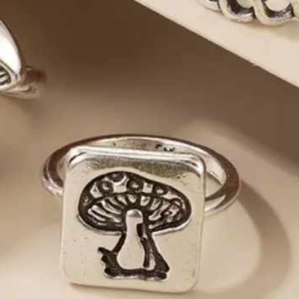 5/$25 Mushroom Ring Jewelry Gift Him Her Silver Boho Nature Kitchen Witch #319